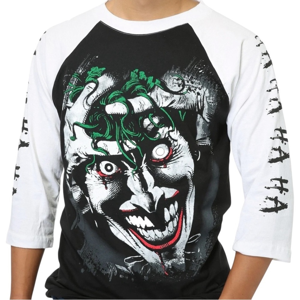 Batman The Joker, The killing Joke Raglan 3/4 Sleeve T-Shirt. Black,White MEDIUM